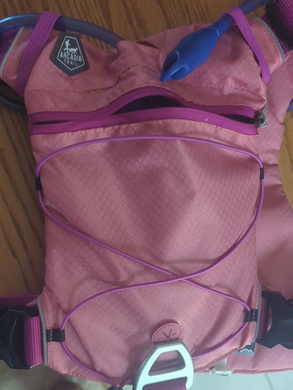 Arcadia Pink Trail Dog harness With Hydration Pack with Purple Accents
